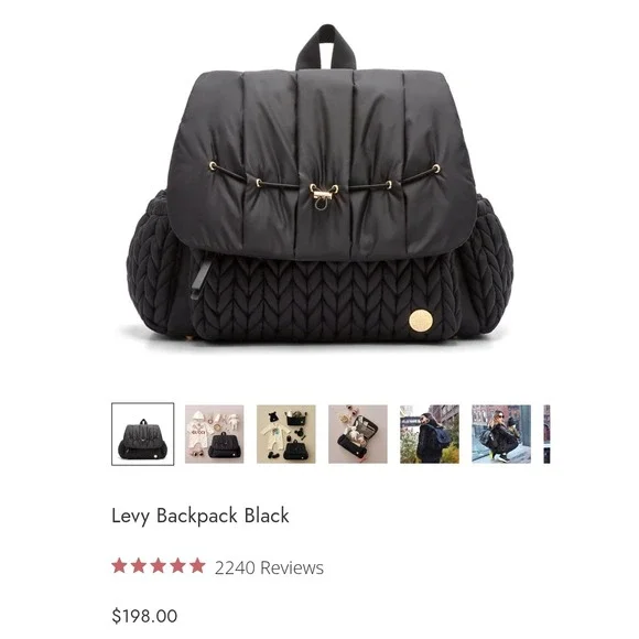 HAPP Levy Backpack Black Quilted Nylon Diaper Bag with Changing Pad
