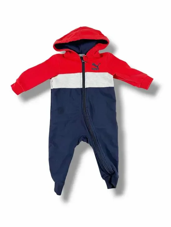 Puma Hooded Color Block One Piece Romper Sweatshirt Size 6–9 Months