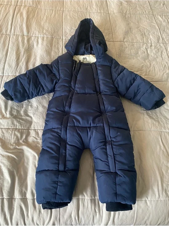 Navy Puffer Baby One-Piece Snowsuit - Cozy Cold-Weather Coverall