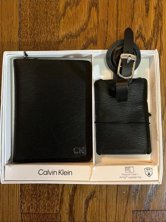Calvin Klein Black Passport Cover and Luggage Tag Set