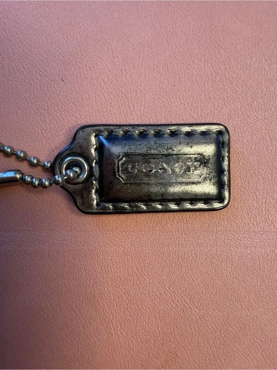 Coach Black Leather  Tag Key Chain with Ball Chain