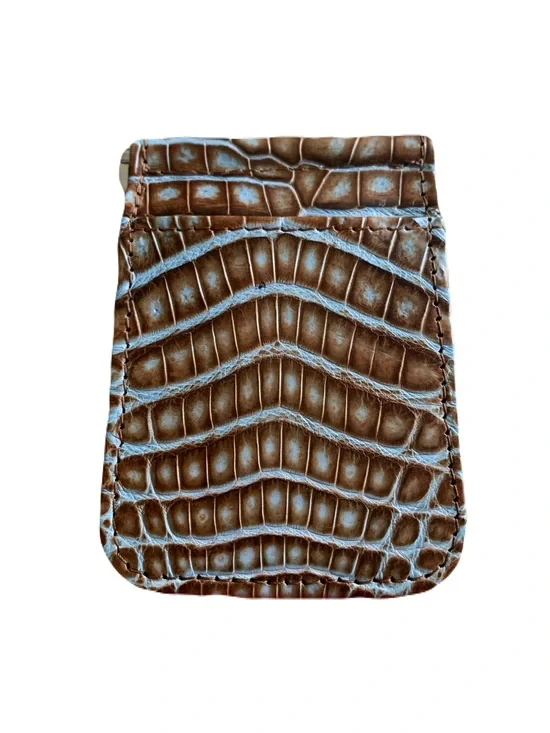 Martin Dingman Brown & Turquoise Blue Crocodile Card Case Wallet Made in USA