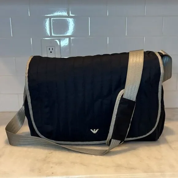 Armani Emporio Navy Blue Designer Baby Diaper Weekender Messenger Bag Set