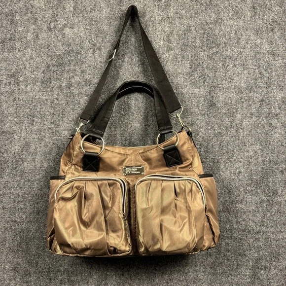 Wendy Bellissimo Supply Satchel Nylon Tan Diaper Bag with Attached Changing Pad