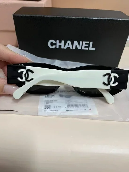 CHANEL CH5525 Rectangle Sunglasses 52mm Black White/Gray Polarized Lens 100% UV