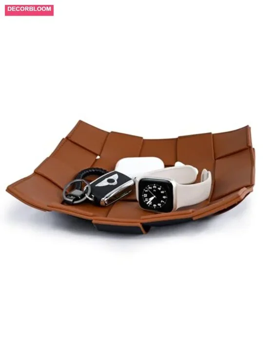 PU Leather Valet Tray Key Holder Catchall for Men Entryway Nightstand Desk