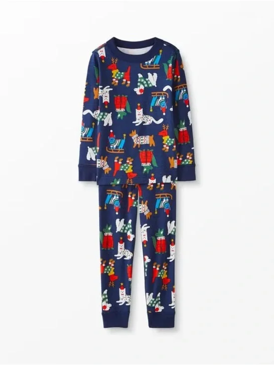 Hanna Andersson Long John’s Organic Cotton Pajamas Dogs Christmas Size 14 975