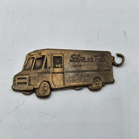 Vintage Snap On Tools Super Service Truck Brass Keychain