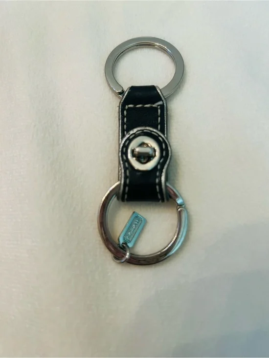 Coach Black Leather Keyring with Silver Hardware “unisex”