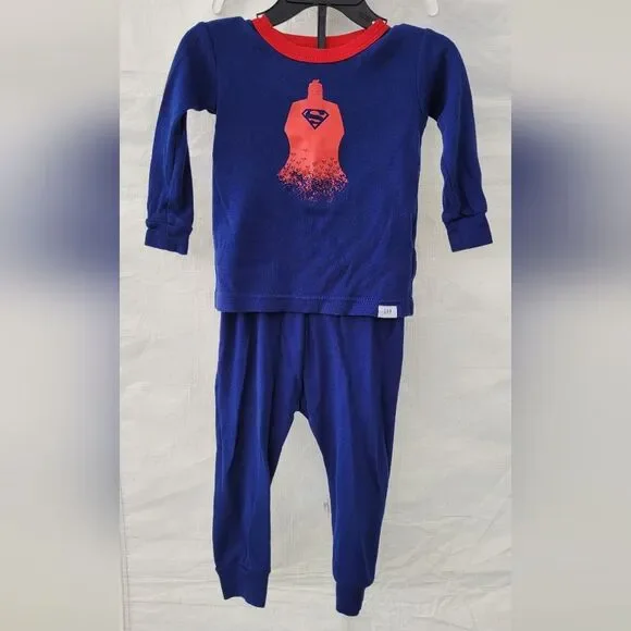 GAP DC Size 12-18 Months Blue Red Organic Cotton Superman Pajama Set
