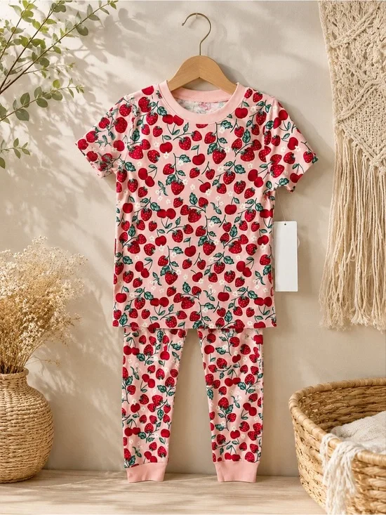 wonder nation Pink Strawberry Print Short-Sleeve Pajama Set