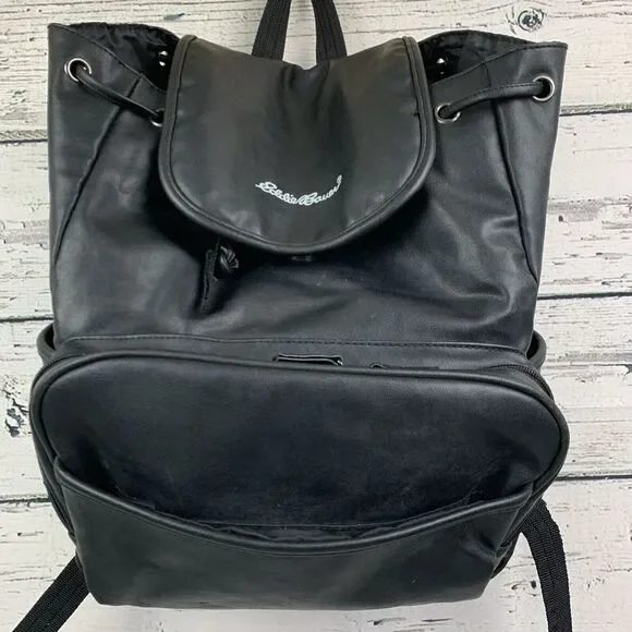 Eddie Bauer Black Faux Leather Backpack Versatile Travel Daypack Diaper‎ Bag
