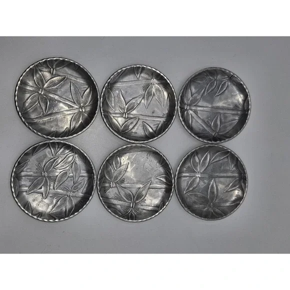 Everlast Forged Aluminum Bamboo Coasters Set of 6 Vintage 3.25