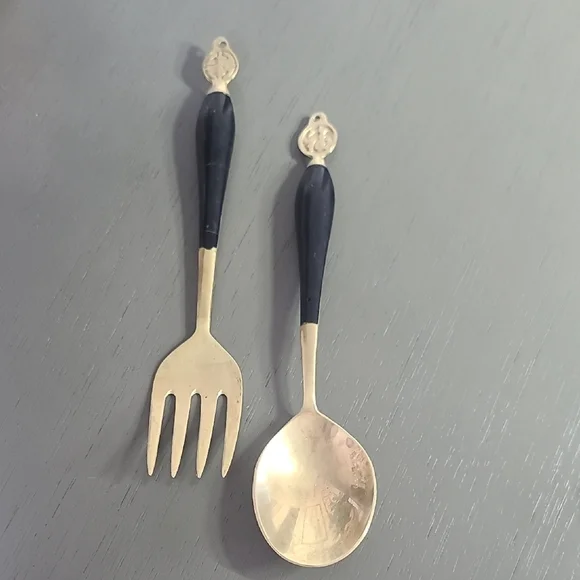 Vintage Elegant Black and Brass Fork and Spoon Set
