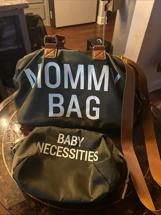 Olive 'Mommy Bag' Weekender with Tan Strap