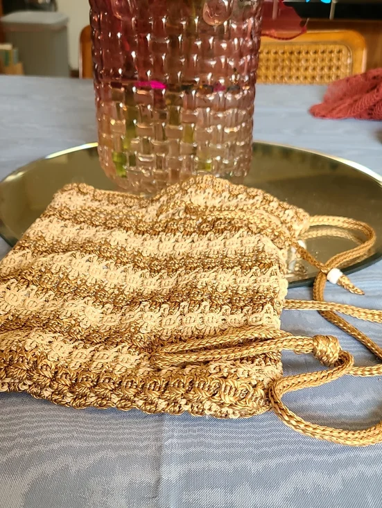 Handwoven Gold Crochet Drawstring Bag