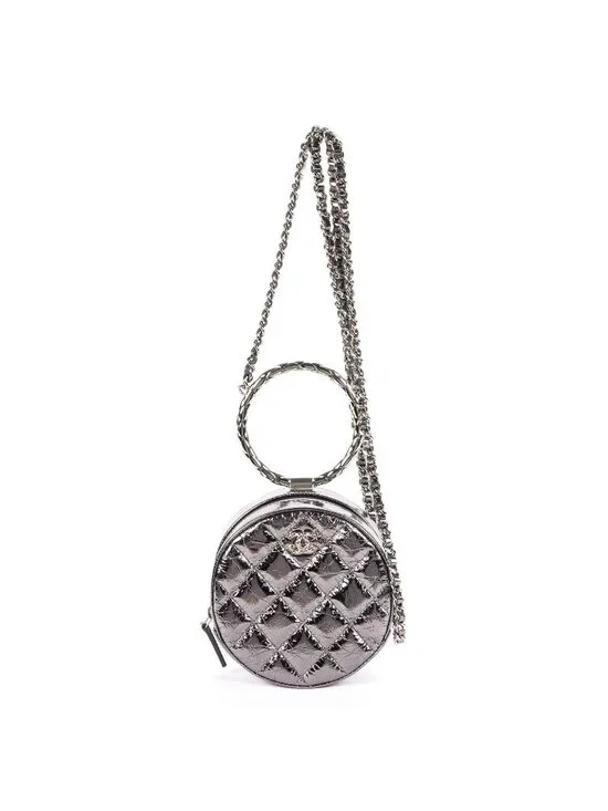 Chanel Round Bracelet Crossbodymetallic Greycrinkled Metallic Quilted Calfskin
