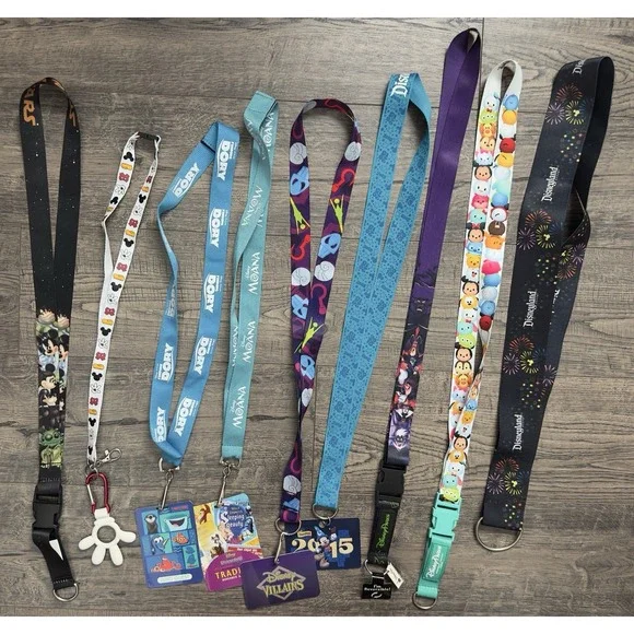 Disney Pin Trading Lanyard Lot of 9 Villains Star Wars Moana Bottle Holder