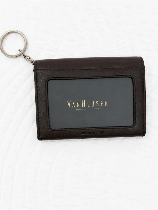Van Heusen Brown Leather Card Holder with Key Ring
