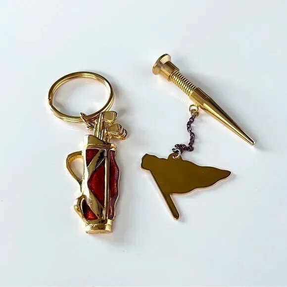 Vintage Golf Bag Keychain & Golf Tee Flag