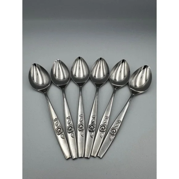 6 Vintage Oneida 1881 Rogers Our Rose Stainless Oval Soup Tablespoons S.S.S.