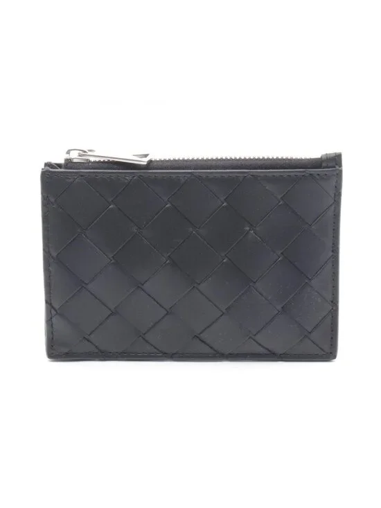 Bottega Veneta Coin Case Intrecciato Key Pouch Black Leather