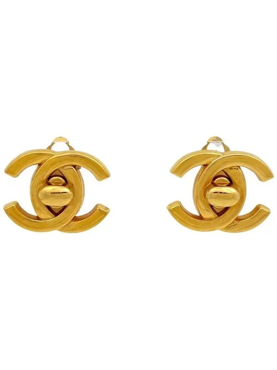Chanel Earrings CC Logo Turnlock Gold Plated