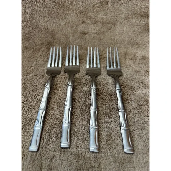 Stainless‎ Steel Japan Salad Fork Bamboo Pattern Lot Of 4