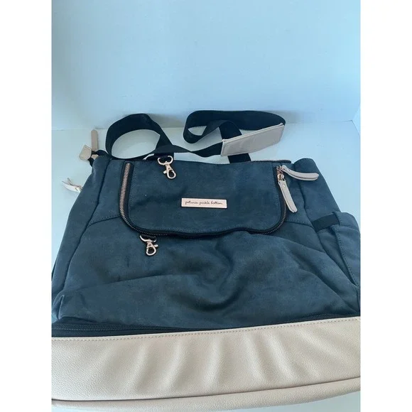Petunia Pickle Bottom‎ Diaper Bag Blue Cream Vegan Leather Travel Tote