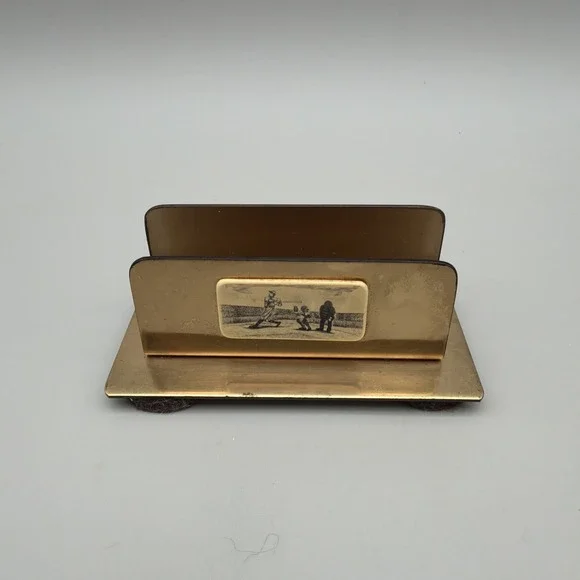 Vintage Barlow Brass Baseball Card Letter Holder Desk Organizer Made In USA