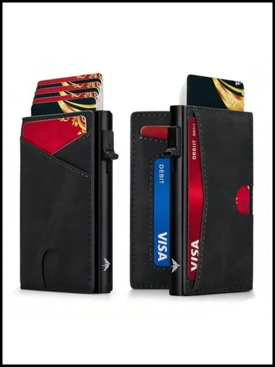 Men's Bifold Minimalist Wallet with RFID Blocking Pop-Up Card Case, Veg-Tan