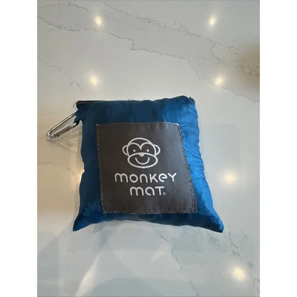 Blue Nylon Monkey Mat W/ Attached Zip-Up Storage Bag With Carabiner Weighted 58