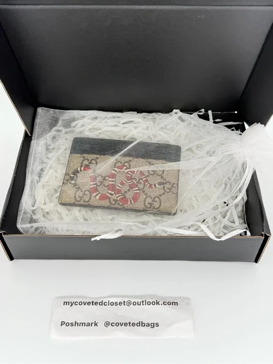 Gucci Snake GG Supreme Canvas Card Case Like New w/Entrupy COA