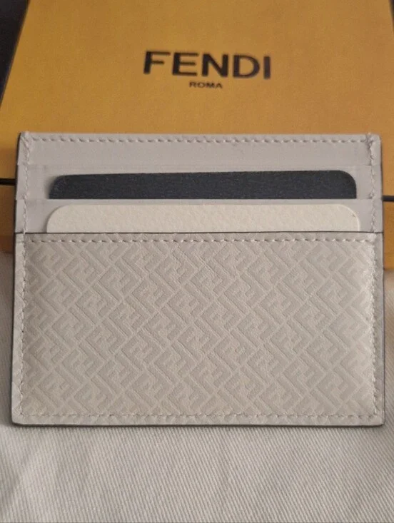 Fendi White Embossed Leather Card Holder