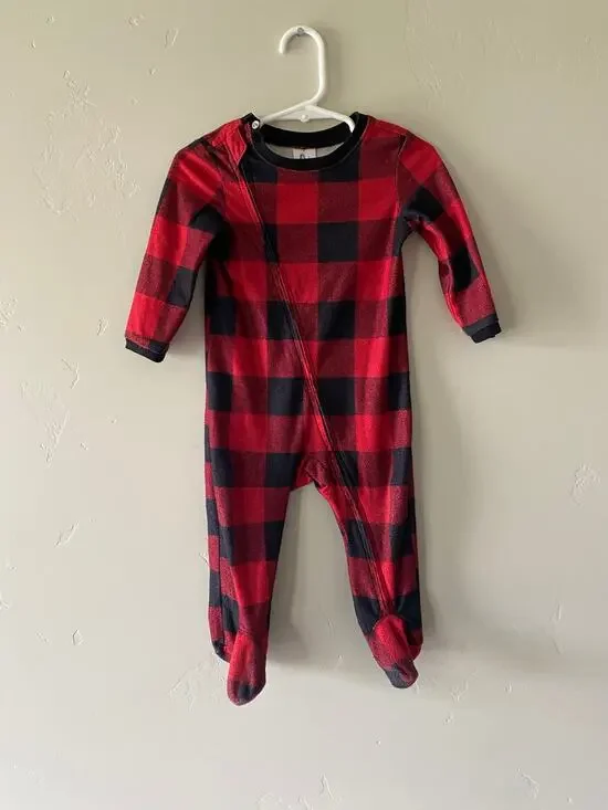 North Pole 12m red/black Buffalo Plaid Christmas Pajama Sleeper