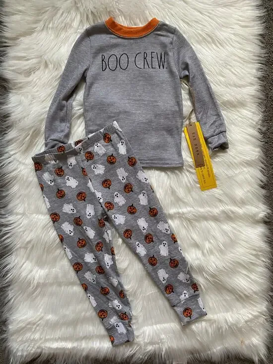 Rae Dunn Halloween “BOO CREW” Gender Neutral Soft Pajama Set- NWT Sz 4t