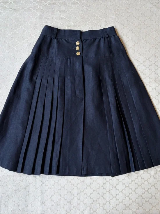 Chanel 1980s Vintage 100% Linen Pleated Midi Skirt 25” XS