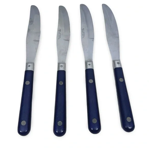 Washington Forge Mardi Gras Stainless Navy Blue Serrated Dinner Knives Set 4