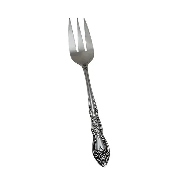 Vintage Stainless Steel Serving Meat Fork Flatware Floral Pattern 8.5