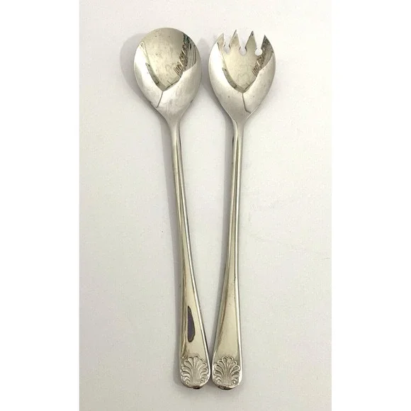 W.A. ITALY Silverplated Salad Serving Set Fork Spoon 9.25 Inch Vintage