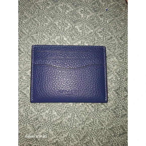 A5. Coach Slim Card Case Deep Blue Pebble Leather ID Window Wallet CP209 Mens