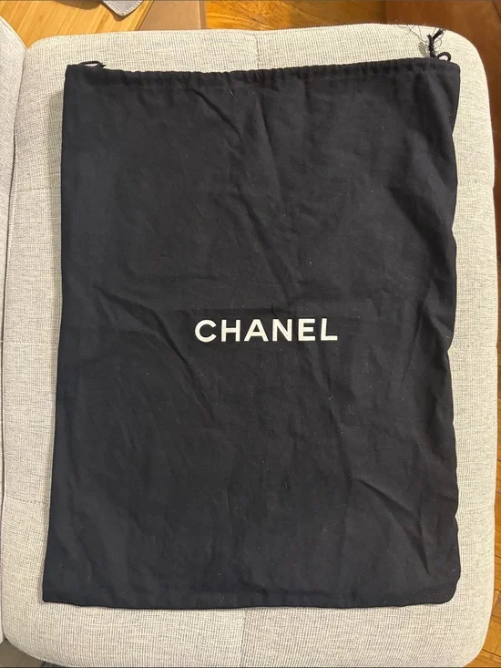 CHANEL Black and White Logo Drawstring Dust Bag