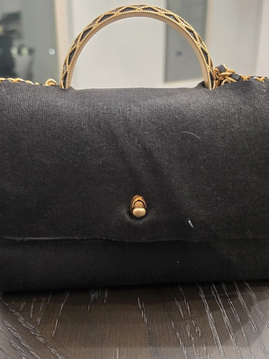 CHANEL Black Quilted Leather Top Handle Shoulder Bag with Gold Hardware