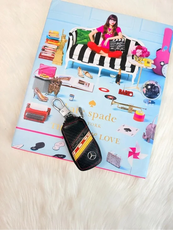Mercedes-Benz Black Leather Key Holder with Red and Yellow Stripe