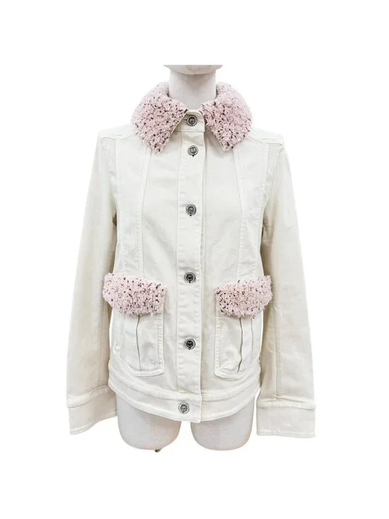 Chanel Mini Coco Button with Stone Fleece Denim Jacket Ivory 34