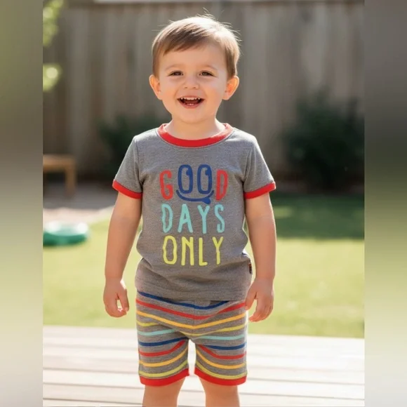 Good Days Only Kids Pajama Set | Size 3T Gray Red Sleepwear Set