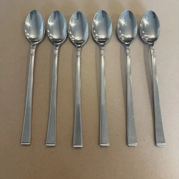 Doric‎ Japan MCM Stainless Lot Of 6 Long Tea Spoons Mid Century Modern Flatwear