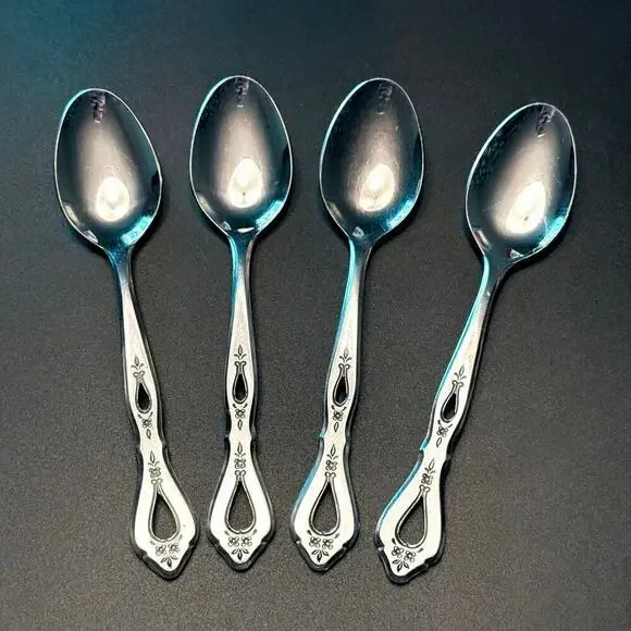 Set of 4 ROGERS VTG. Autumn Ballad (Stainless) Oval Soup Teaspoons KOREA