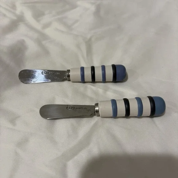 Pfaltzgraff Set 2 Snack Appetizer Cheese Dip‎ spreaders Mystic Gray Blue 5