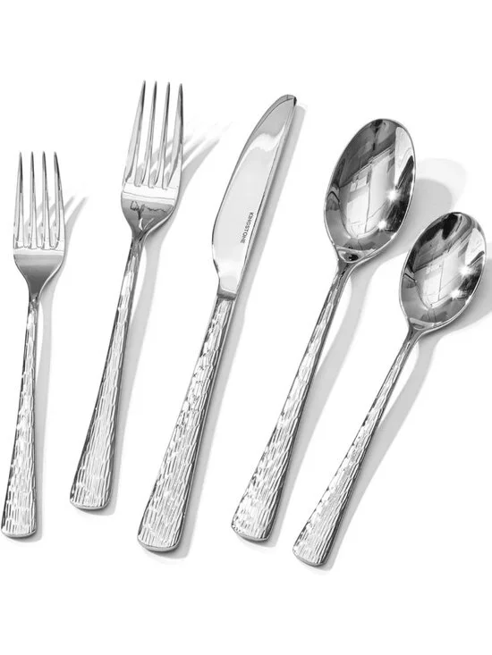 20-Piece Silverware Set for 4 | Hammered Stainless Steel Flatware, Dishwasher